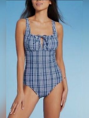 Kona Sol Blue and White Checkered Camisole